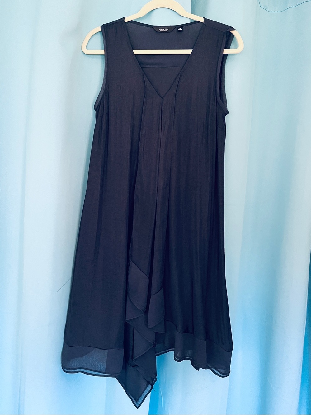 NAVY BLUE Asymmetrical Handkerchief Hem Mini Dress  – M